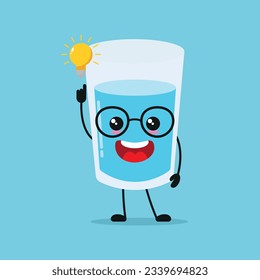 Cute smart water glass character. Funny glass got inspiration idea cartoon emoticon in flat style. water emoji vector illustration