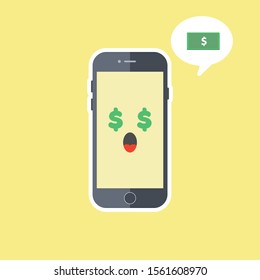cute smartphone character in flat style vector illustration. Smartphone cartoon characters funny faces. Set of Kawaii cheerful mobiles. Online apps. Flat design. Illustration. 