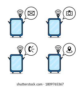 Cute Smartphone Features Android iOS Isolated On White Character EPS 10 Vector Design Pack 