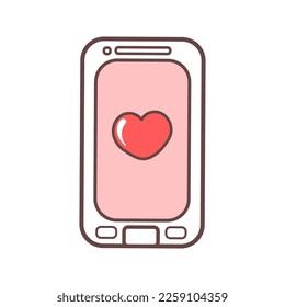 Cute smartphone with love message isolated on white background. design element for valentine`s day greeting card