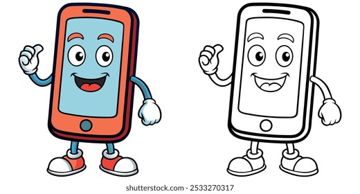 Cute Smartphone Mascot Desenho Animado Página De Coloração Para Crianças Imprimível