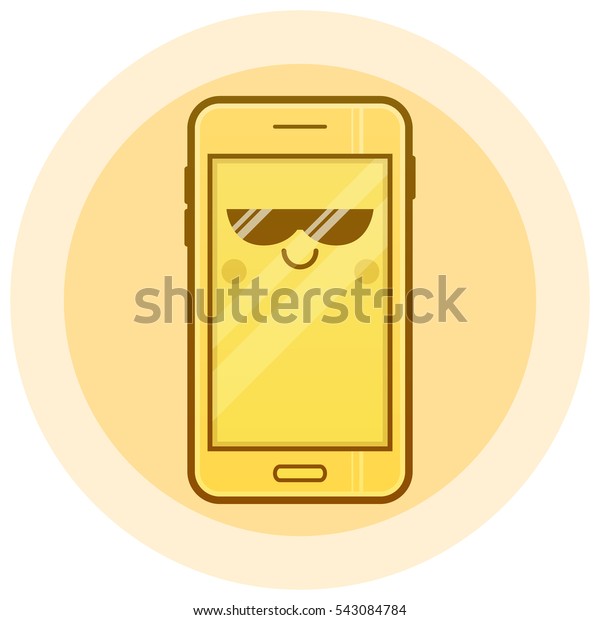 Cute smartphone vector icon. Kawaii cheerful yellow mobile with