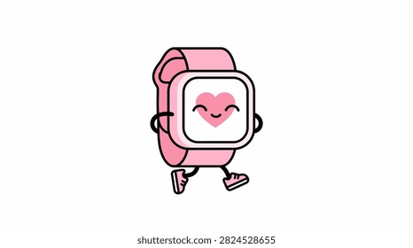 Cute smartwatch character isolated on white background, smart watch fitness tracker cartoon vector illustration, wearable technology mascot icon, digital smartwatch logo design, modern flat style.