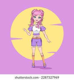 Cute and smile anime girl, cartoon illustration