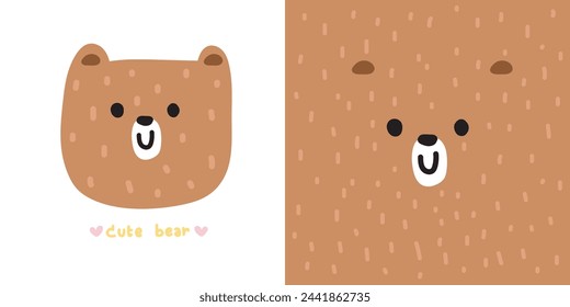 Cute smile bear face soft hair hand drawn.Wild head animal character cartoon design.Kid graphic.Image for card,poster,print screen,baby clothing,T-shirt,sticker.Teddy.Kawaii.Vector.Illustration.