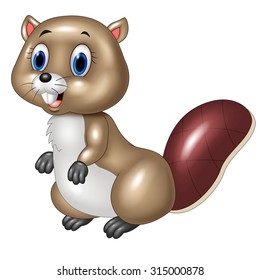 Cute smile beaver cartoon on white background