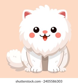 Cute and smile cat, doodle pet friend. Funny adorable cat or fluffy kitten cartoon character design with flat color. Domestic animals sitting. Pet companion friendship. Illustration for sticker, print
