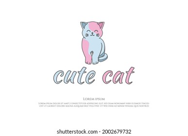 Cute Smile Cat Kitty Mascot Carton Character Logo Design Vector