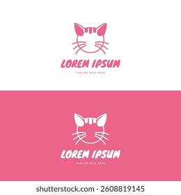 Cute Smile Cat Kitty Mascot Carton Character Head Logo Design Vector