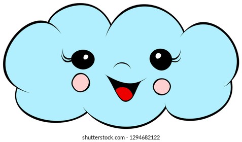 Cute smile cloud icon. Cartoon vector illustration.