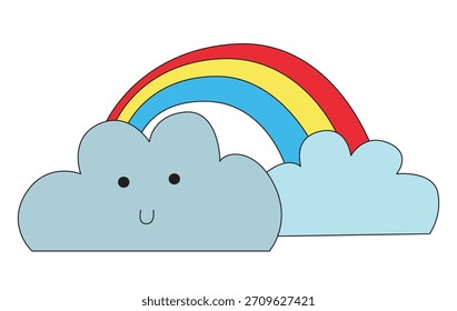 Nube linda de la sonrisa con el arco iris en el fondo blanco