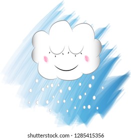 Cute smile cloud and snowflakes. Winter Print or Icon Vector Illustration. 