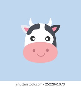 Cabeça de vaca de sorriso bonito em design de vetor plano.