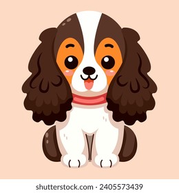 Perro lindo y sonriente, amigo de mascotas. Divertido perro adorable o flauta caricatura de cachorro diseño con color plano. Animales domésticos sentados. Amistad con mascotas. Ilustración para pegatinas, imprimir