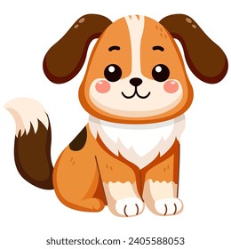 Cute and smile dog, doodle pet friend. Funny adorable dog or fluffy puppy cartoon character design with flat color. Domestic animals sitting. Pet companion friendship. Illustration for sticker, print