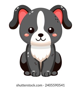 Cute and smile dog, doodle pet friend. Funny adorable dog or fluffy puppy cartoon character design with flat color. Domestic animals sitting. Pet companion friendship. Illustration for sticker, print