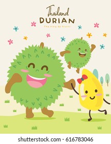 Cute Smile Durian Vector illustration. Mascot Vector Design