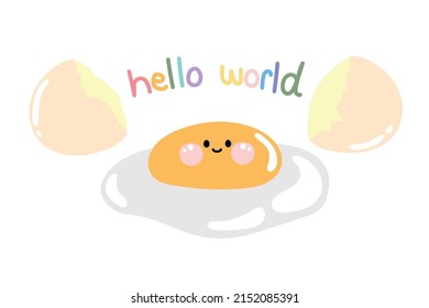 Cute smile egg with hello world text cartoon.Pastel.Kawaii.Vector.Illustration.