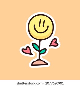 Cute smile emoji flower illustration. Vector graphics for merch prints and other uses.