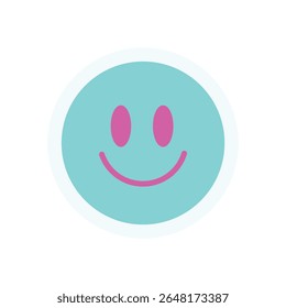 Cute smile emoji sticker. Fun expression in a retro aesthetic. Modern element of 90s design, abstract shape, y2k vibe. Ideal for decoration, playful graphic collection, or trendy streetwear.