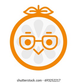 Cute smile emoji wearing glasses. Smiley smart orange fruit emoji with glasses. Vector flat design emoticon icon isolated on white background.