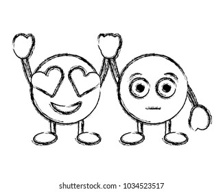 cute smile emoticons in love and surprised character