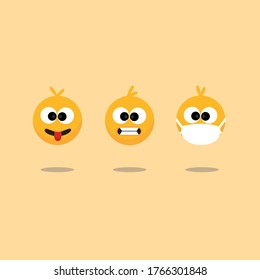 Cute smile emotion. Emoji reaction happy, angry, mask