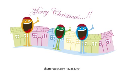 cute smile face christmas over houses isolated. vector