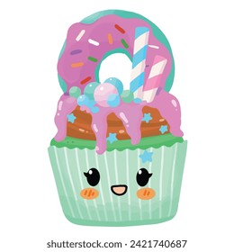 Cute smile face cupcake vector illustration