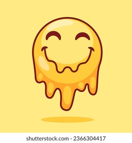 Cute Smile Face Melted Cartoon Vector Icon Illustration. Holiday Object Icon Concept Isolated Premium Vector. Flat Cartoon Style