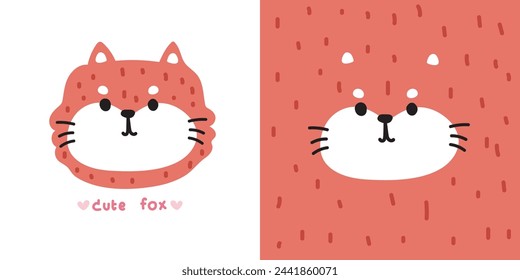 Cute smile fox face soft hair hand drawn.Wild head animal character cartoon design.Kid graphic.Image for card,poster,print screen,baby clothing,T-shirt,sticker.Kawaii.Vector.Illustration.