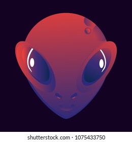 Cute, smile, funny face alien, strange, unfamiliar. Cosmic creature, space resident, science, super-minded, scientific research, living creature. Modern vector flat image design. Can be used as logo