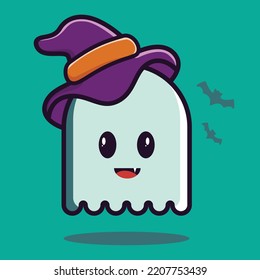 Cute smile ghost chartoon vector , happy Halloween