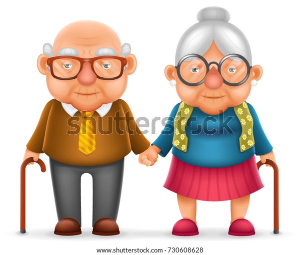 かわいい笑顔幸せな老夫婦老人が女性を愛する祖父母3dリアルな漫画の家族のキャラクターデザイン分離型ベクターイラスト のベクター画像素材 ロイヤリティフリー