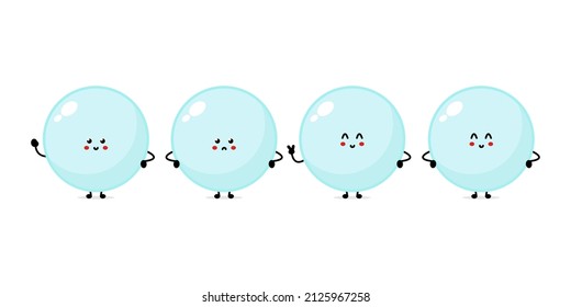 Cute smile happy soap bubble mascot.Vector flat cartoon character illustration icon logo design.Isolated on white background.Soap bubble,cute circle,kids print t-shirt design concept