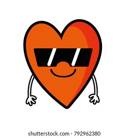 cute smile heart kawaii with arms and sunglasses