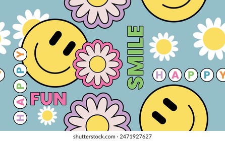 Cute smile icons pattern background vector design