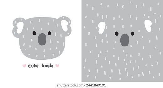 Cute smile koala bear face soft hair hand drawn.Wild head animal character cartoon design.Kid graphic.Image for card,poster,print screen,baby clothing,T-shirt,sticker.Kawaii.Vector.Illustration.