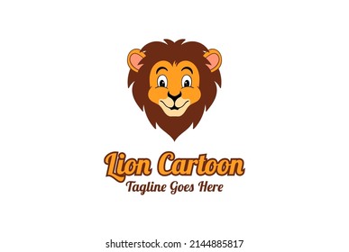 Cute Smile Lion Head Face Cartoon Mascot Character Logo Design Vector