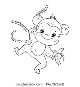 Cute smile monkey kid for coloring book.Line art design for kids coloring page. Coloring page outline of cartoon monkey