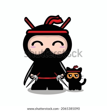 Cute Smile Ninja With Kitten