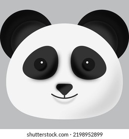 Cute Smile Panda Bear Cartoon Face On Grey Background.