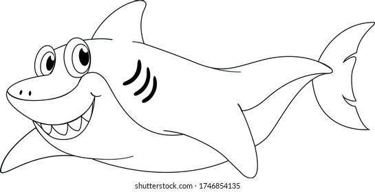 Cute smile shark coloring page cartoon vector art and illustration