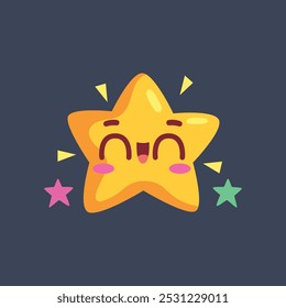 Carácter lindo de la estrella de la sonrisa en diseño plano del Vector.