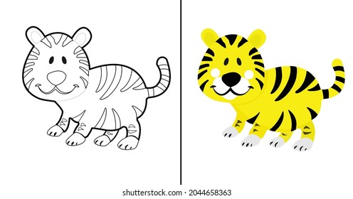 Cute smile tiger cub animal cartoon coloring page. Kids theme vector stock