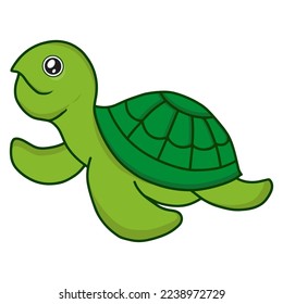 Cute smile turtle cartoon characters. Animal Coloring Page. Flat Vector illustration isolate on white background.