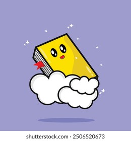 Sonrisa linda Libro amarillo en la nube Ilustración de Vector de dibujos animados