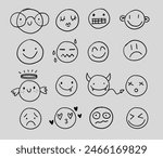 Cute smiles faces hand drawn doodle  winking crying happy sad emotion character. 