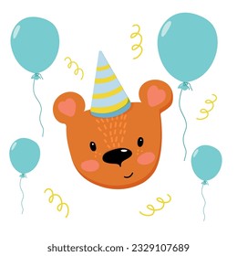 Cute smiley bear congratulation, baby show, birthday, holiday invitation, design