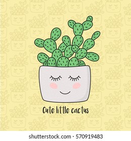 Cute smiley cactus doodle drawing colorful vector